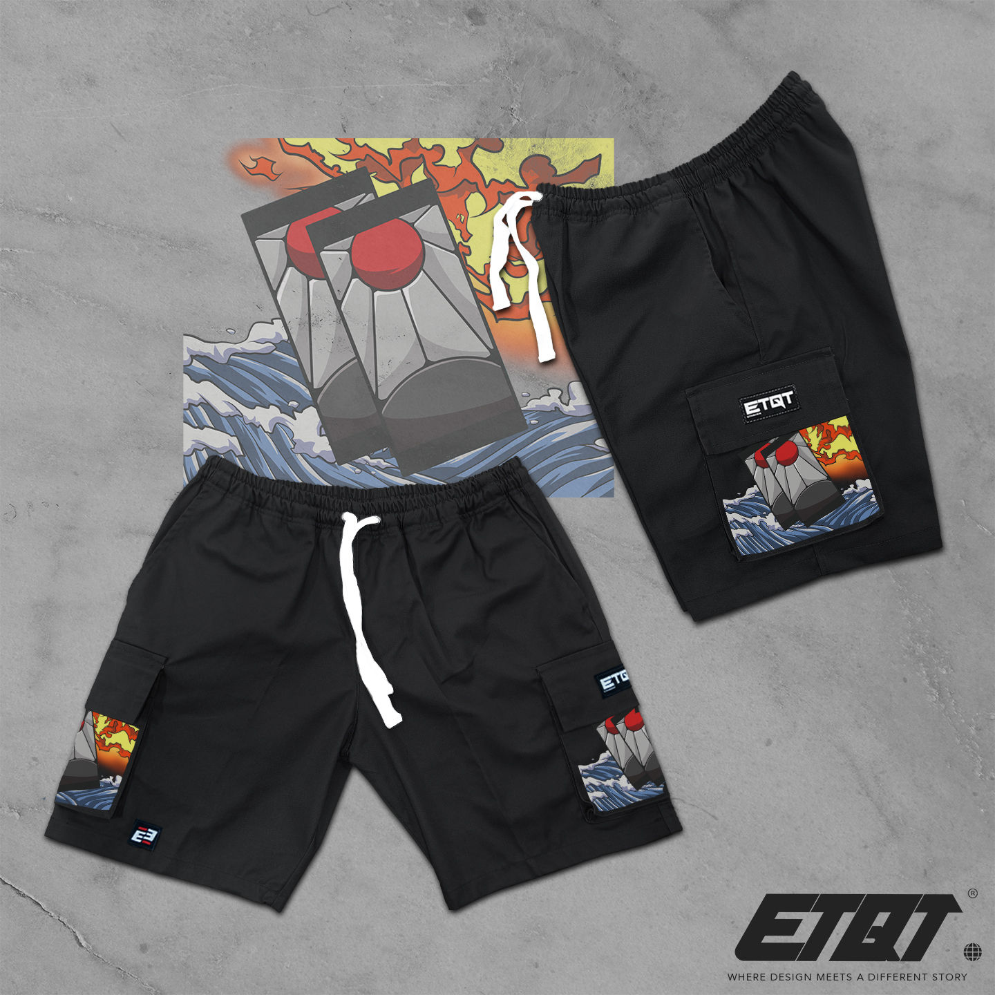 (Pre-Order) Cargo Shorts - Tanjiro - Hanafuda Earrings