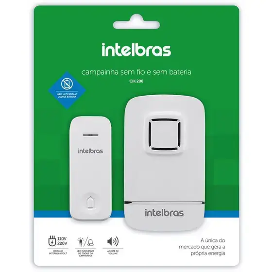 Campainha Sem Fio com Energia Cinética CIK 200 Branco Intelbras