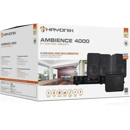 Miniatura: Kit Som Ambiente Hayonik 400w Musical Ambience 4000 V2 Preto P/ Escola