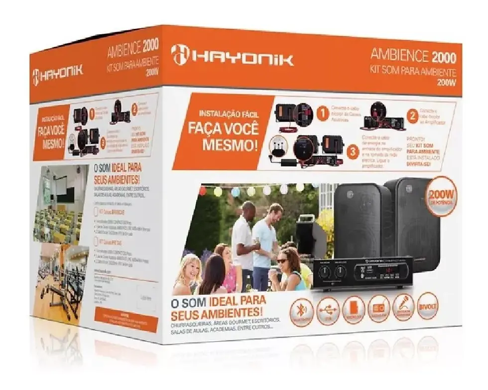 Miniatura: Kit Som Ambiente Hayonik Ambience 2000 Od V2 Óptico Preto P/Escola