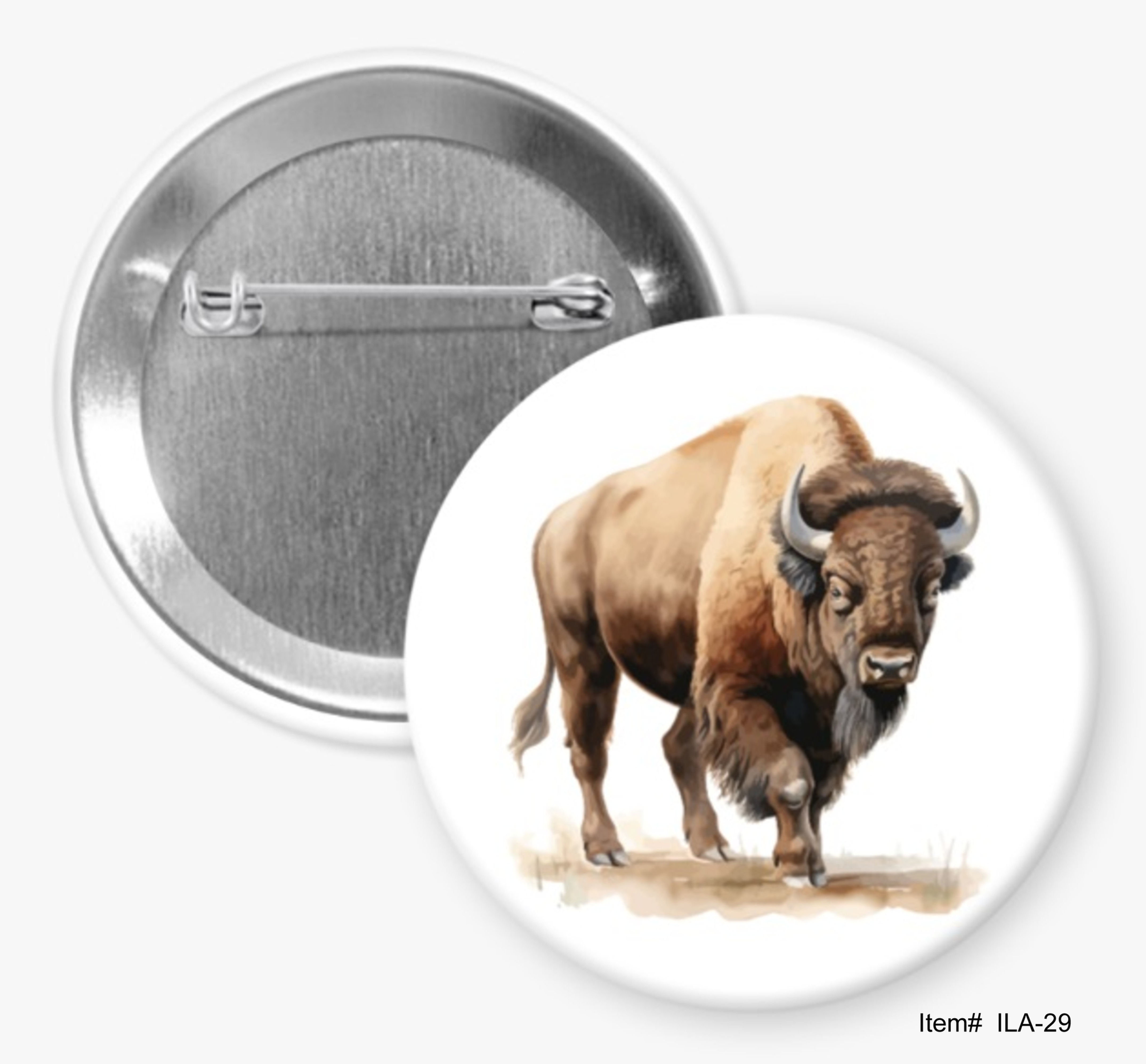 Bison Watercolor Portrait, I Love Animals Buttons