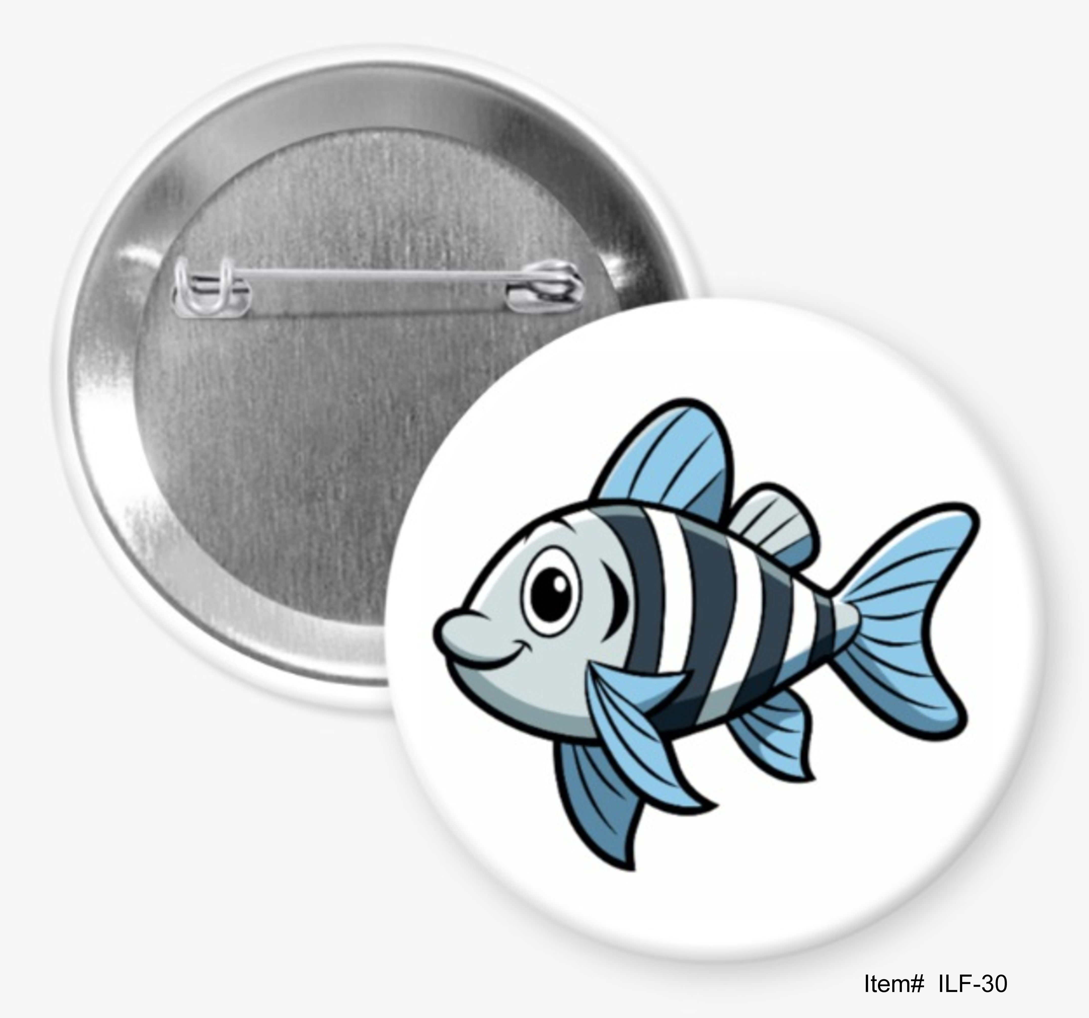 Cartoon Zebra Fish, I Love Fish Buttons