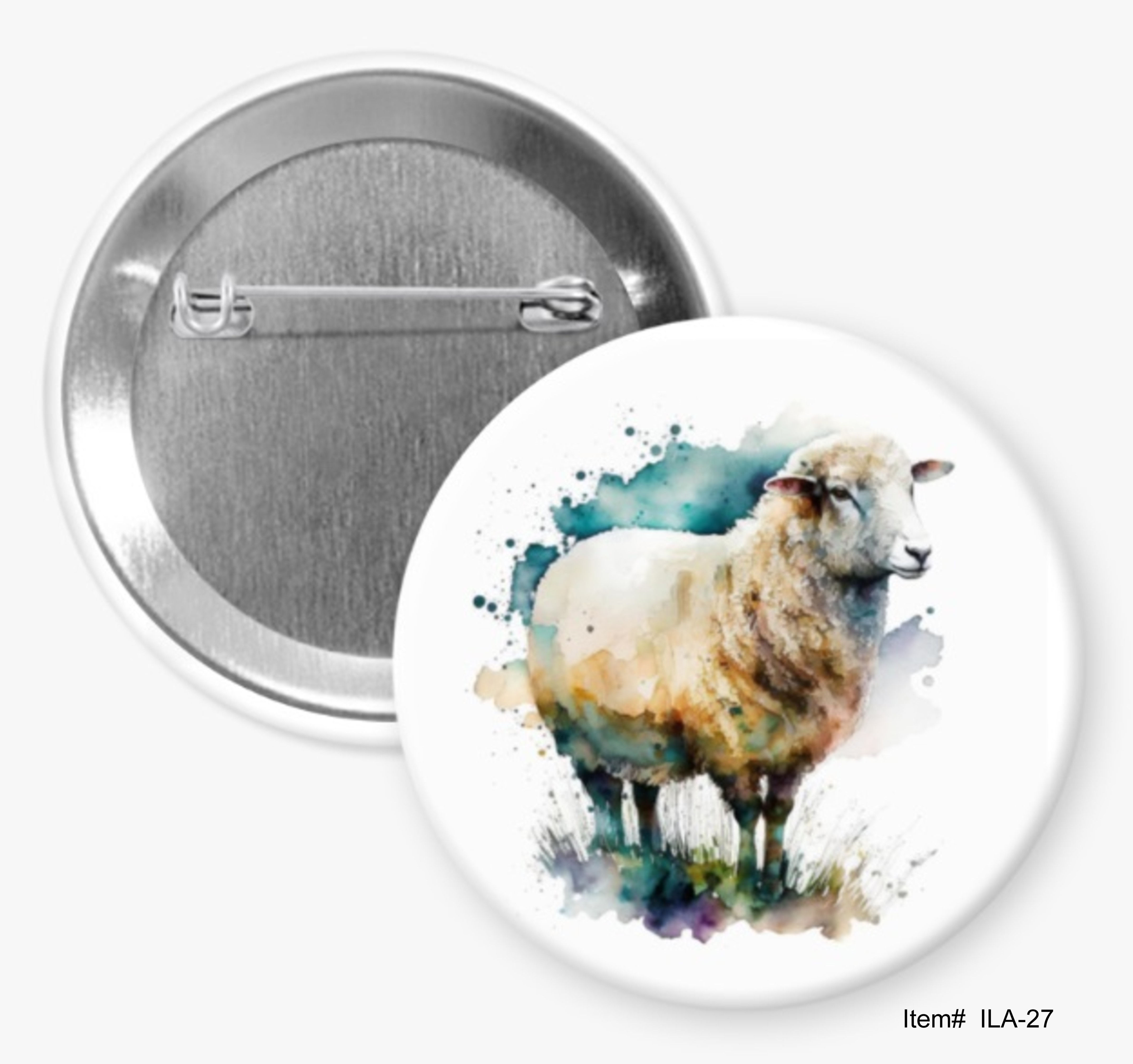 Abstract Watercolor Sheep Portrait, I Love Animals Buttons