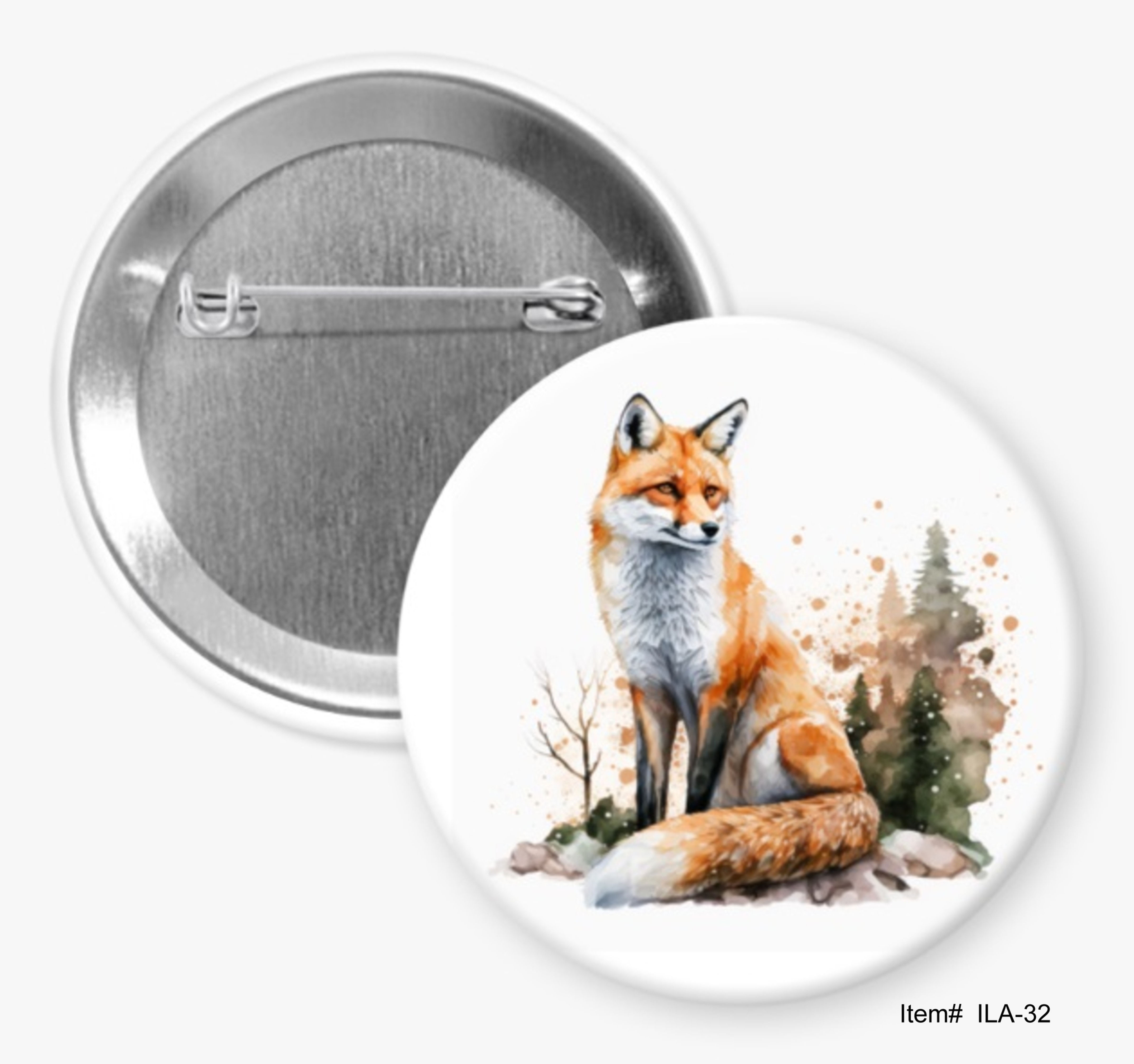 Red Fox Watercolor Portrait, I Love Animals Buttons