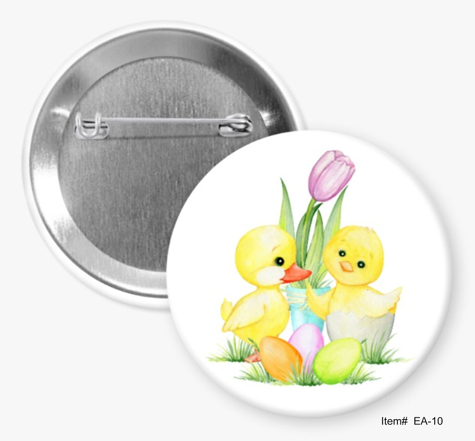 Baby Duck And Chick With Easter Eggs, Easter Buttons