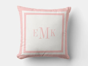Top 10! Light Pink Preppy Ribbon Dots Custom Monogram Throw Pillow
