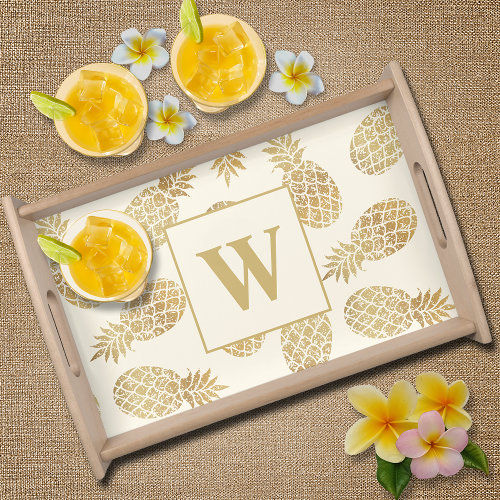 Big Deals! Monogram Gold Pineapples on Ivory Serving Tray