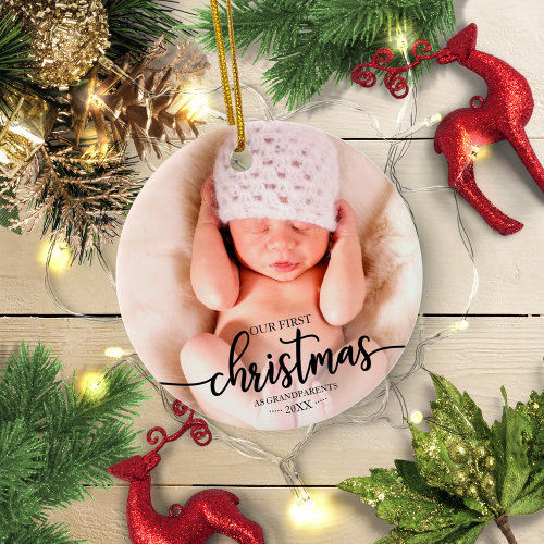 Best Price! Our First Christmas As Grandparents Elegant Photo Ceramic Ornament
