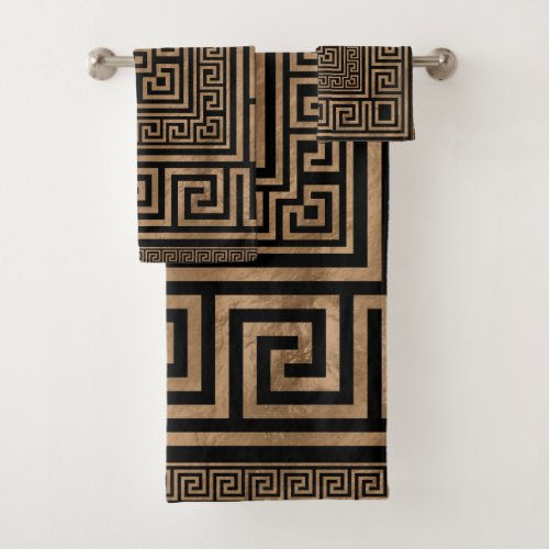 Hot Deals! Greek Key Ornament - Greek Meander -Gold on Black Bath Towel Set