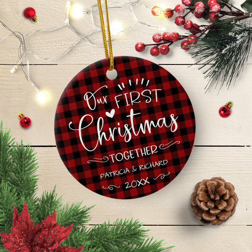 Big Deals! Our First Christmas Together Rustic Chic Farmhouse Ceramic Ornament