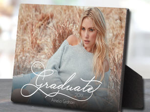 Top 5! White Script Graduation Photo Plaque