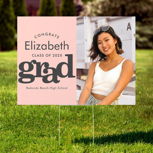 Hot Deals! Graduation photo bold chic modern blush pink yard sign