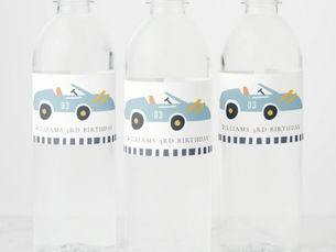 Best Price! Cute Elegant Blue Race Car Kids Any Age Birthday Water Bottle Label