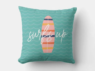 Best Deals! Surfs Up Pink surfboard and waves Throw Pillow