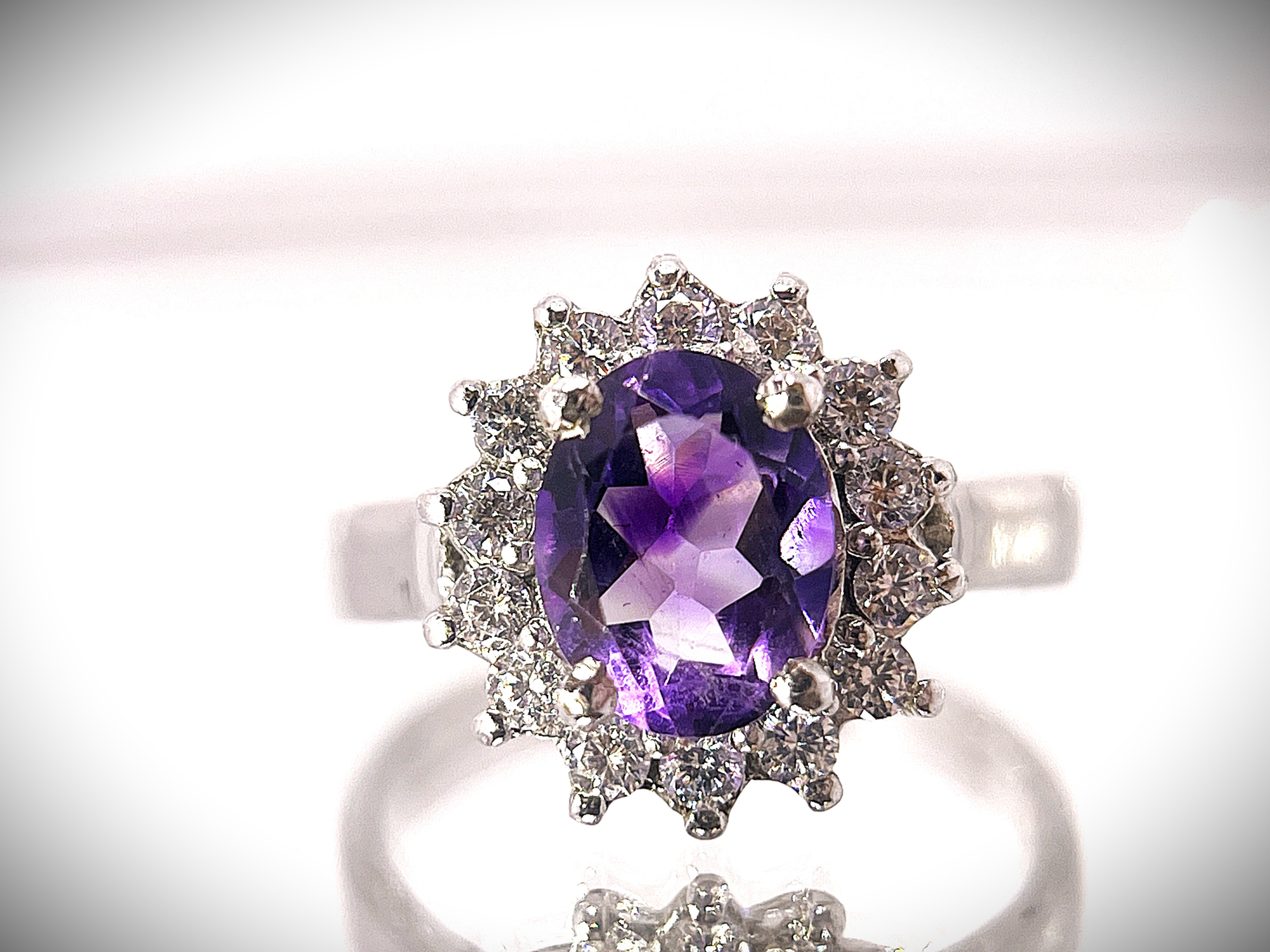Amethyst & Halo White Sapphire ring in sterling silver