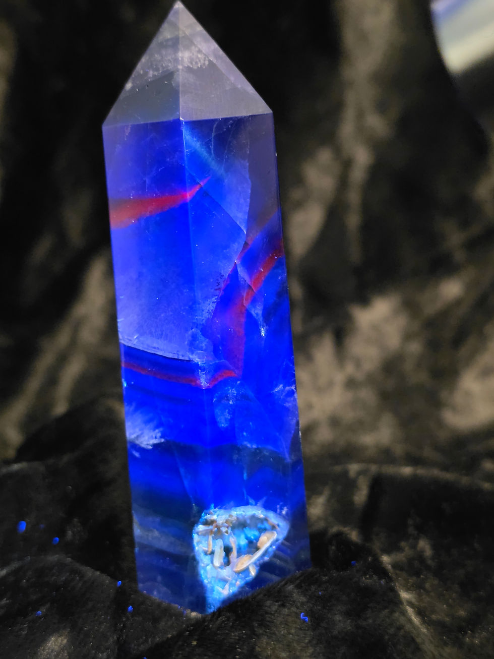 Thumbnail: Black Fluorite Crystal Tower Rare UV Reactive Healing Stone Protection