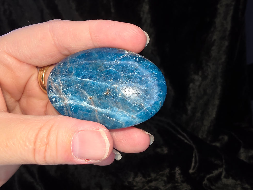 Thumbnail: Natural Blue Apatite Palmstone – Polished Crystal Healing Crystal Stone