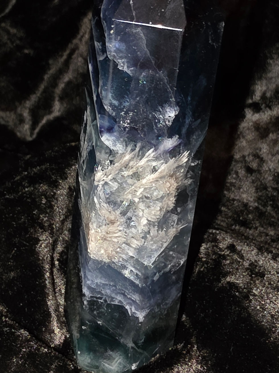 Thumbnail: Black Fluorite Crystal Tower Rare UV Reactive Healing Stone Protection