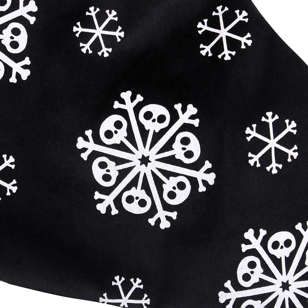Black gothic Christmas stocking with skull snowflake design