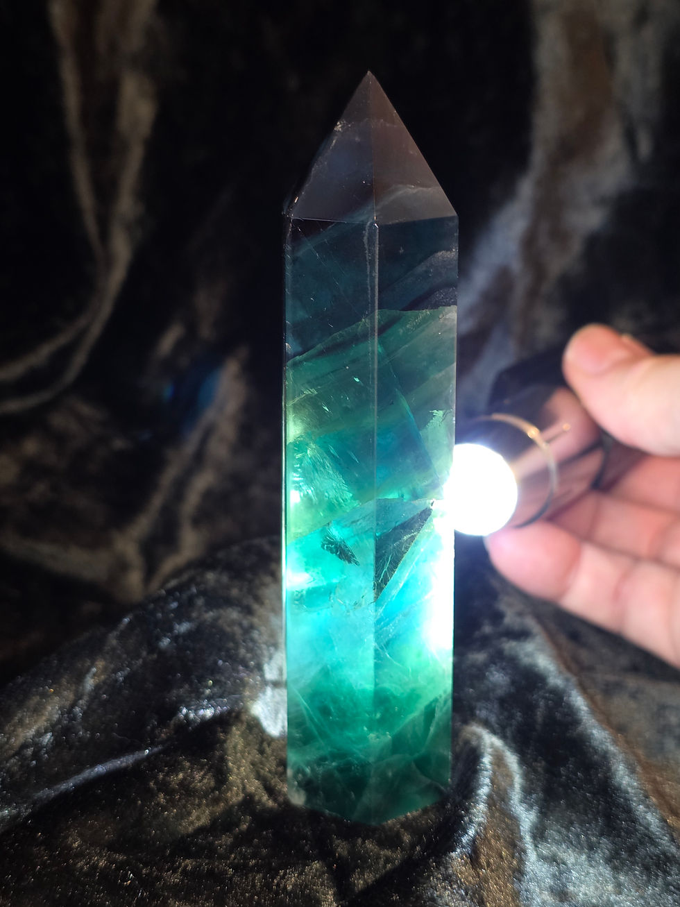 Thumbnail: Black Fluorite Crystal Tower Rare UV Reactive Healing Stone Protection