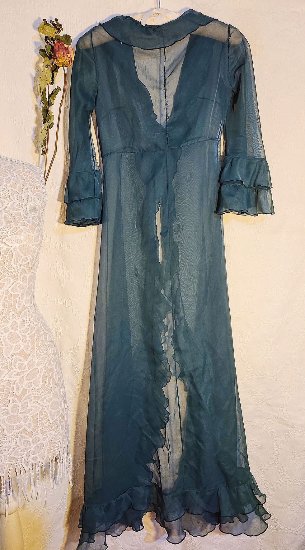 Thumbnail: Dark Teal Chiffon Overcoat Dress