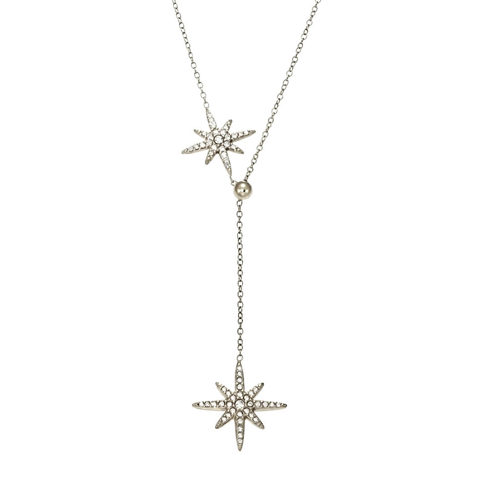 Miniaturbild: Elegant starburst pendant necklace with two star designs and delicate chain.