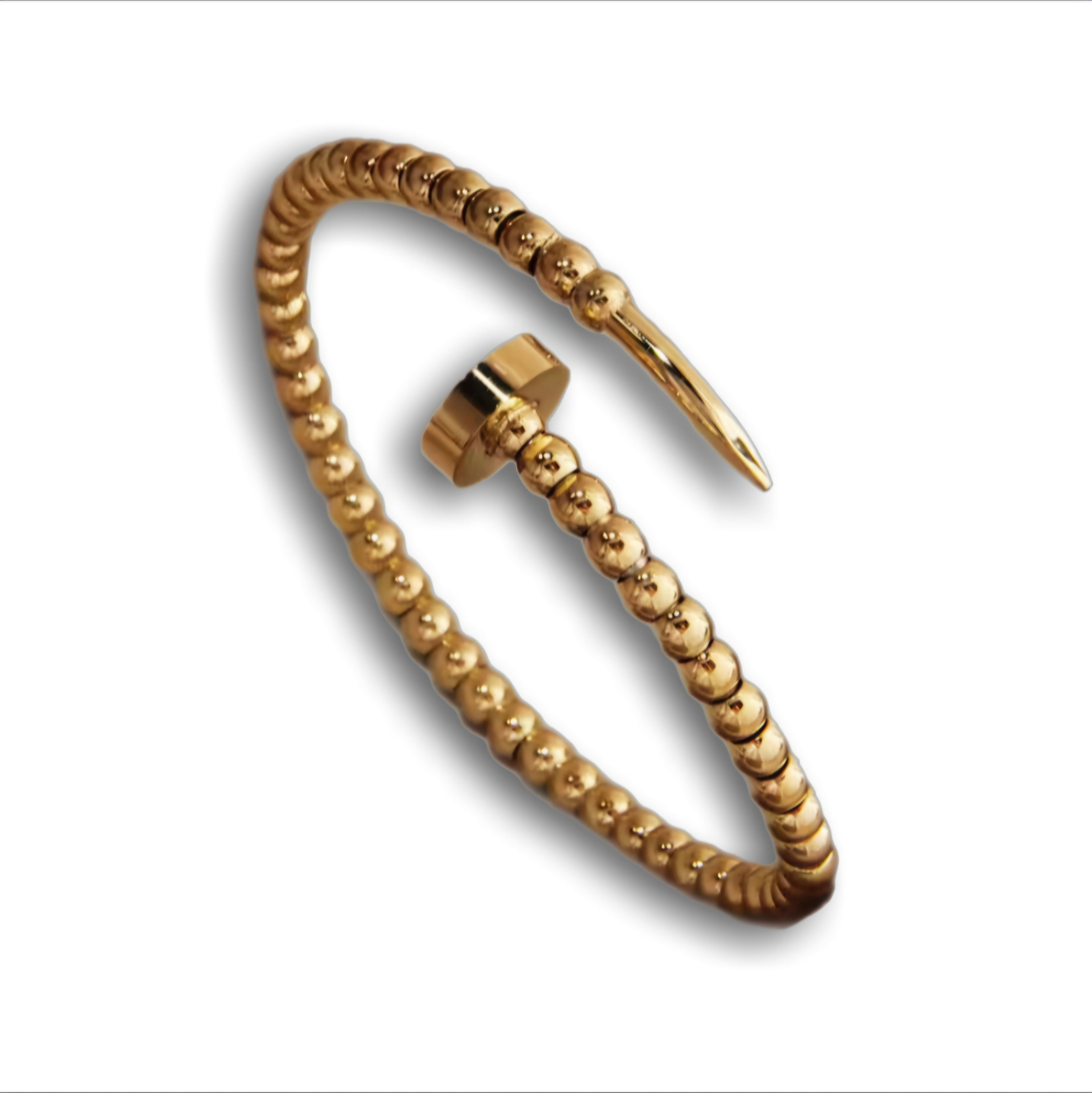 Isolene Jewellers Gold plated nail bangle for women, nail bangle, ball nail bangle, stainless steel bangle.