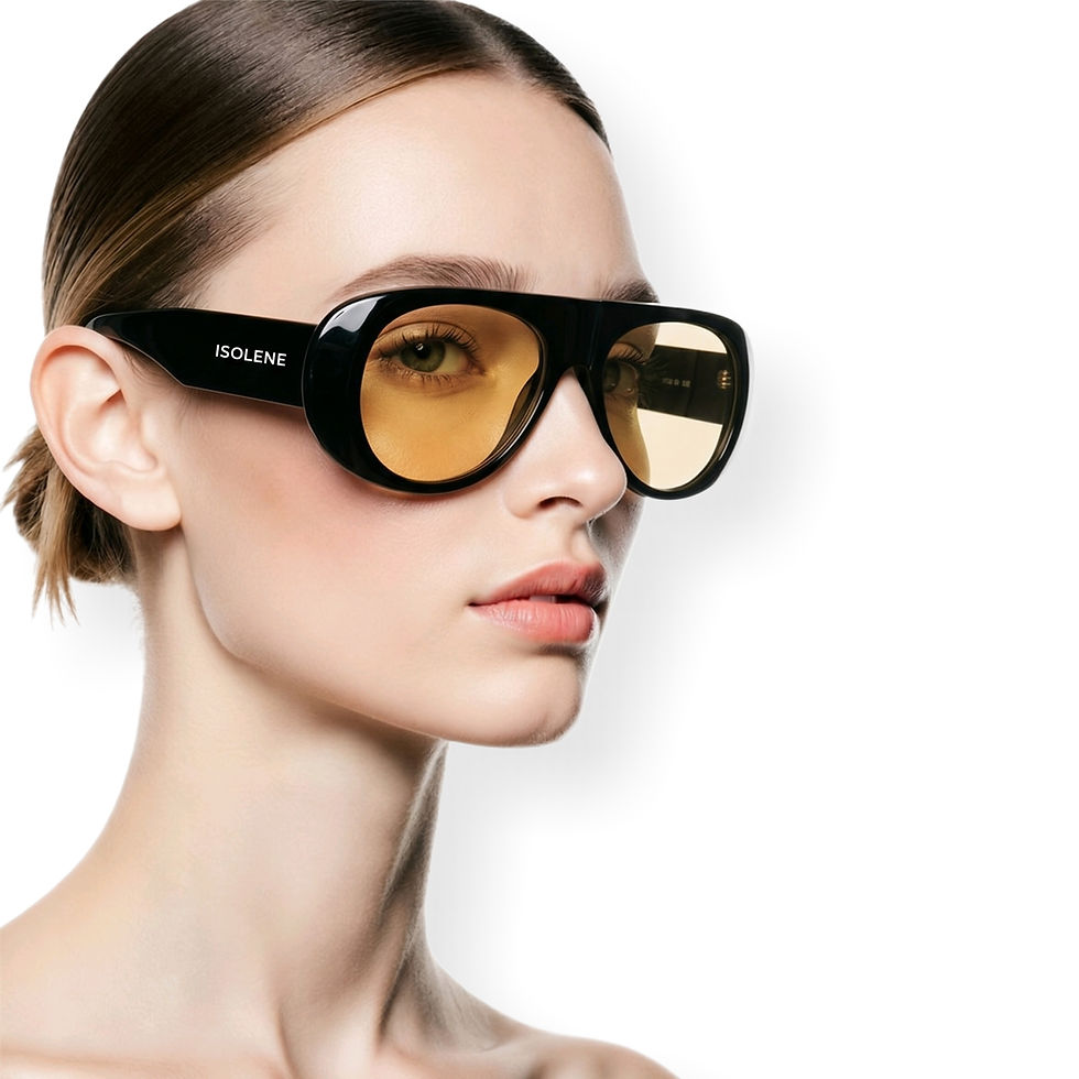 थंबनेल: Isolene Sunglasses, Pilot sunglasses, unisex sunglasses, orange lens sunglasses.
