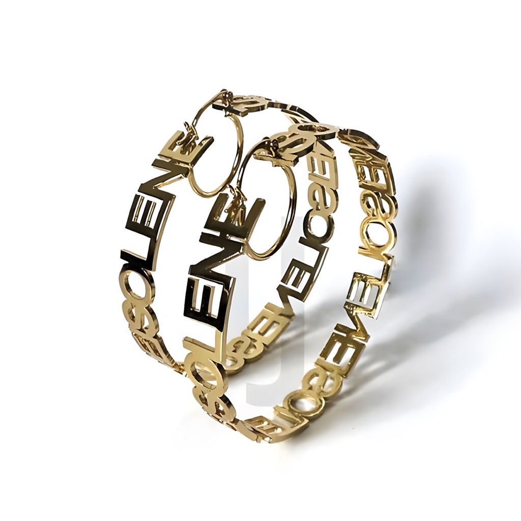 Personalised name earrings, slogan earrings, repeat name earrings, 18k plated earring, stainless steel, waterproof