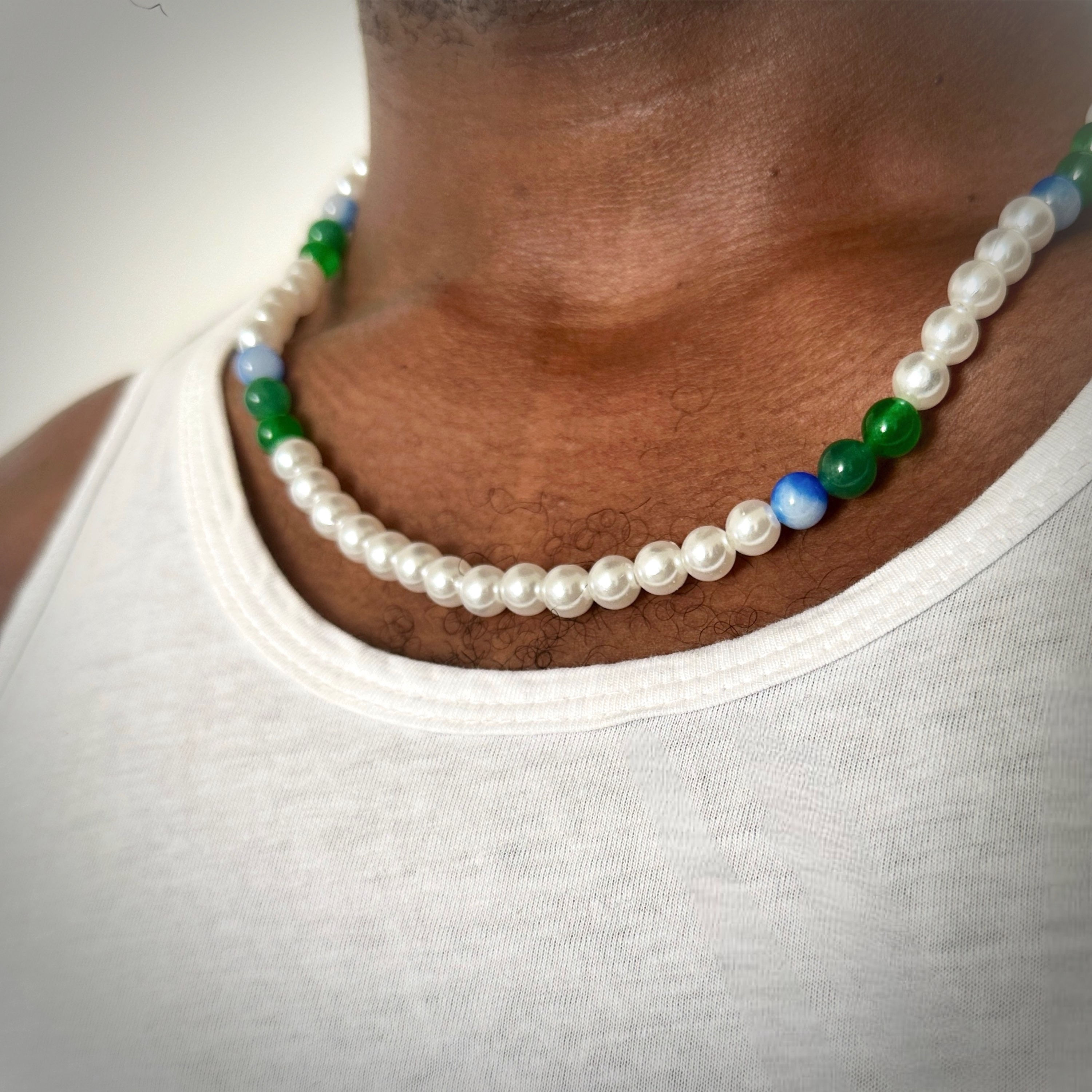 Isolene Jewellers Blue/Green Multi Pearl Necklace, pearl necklace, pearls, men's pearls, gifts
