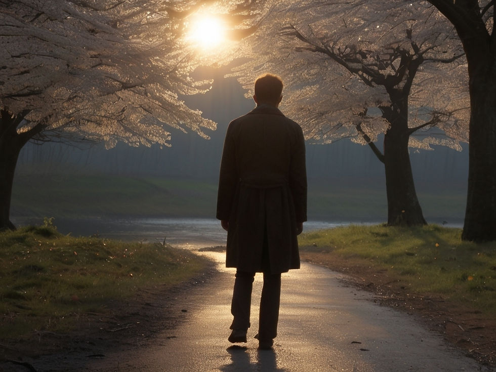 A man standing deserted in himself, caught up deep in thoughts.