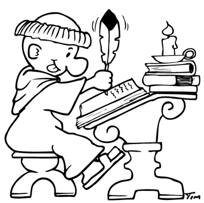 escriba escriva monge escritor pena colorir mosteiro.png
