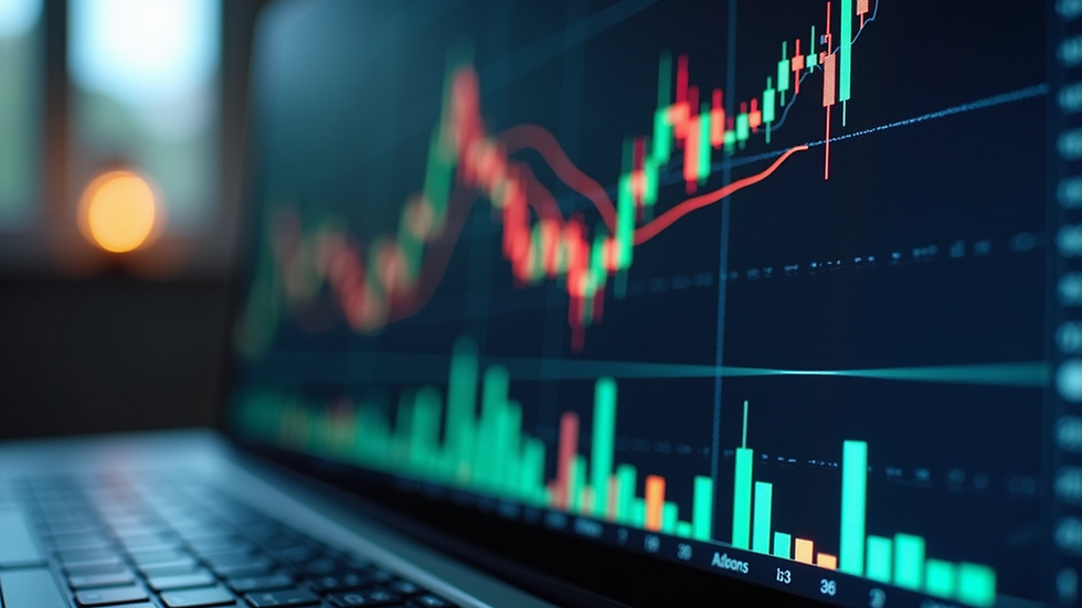 Close-up of a computer screen showing technical analysis charts and indicators