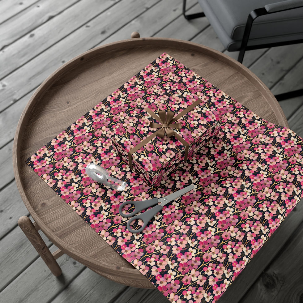 Thumbnail: Cherry Blossoms Gold + Pink + Black Specialty Gift Wrap Papers