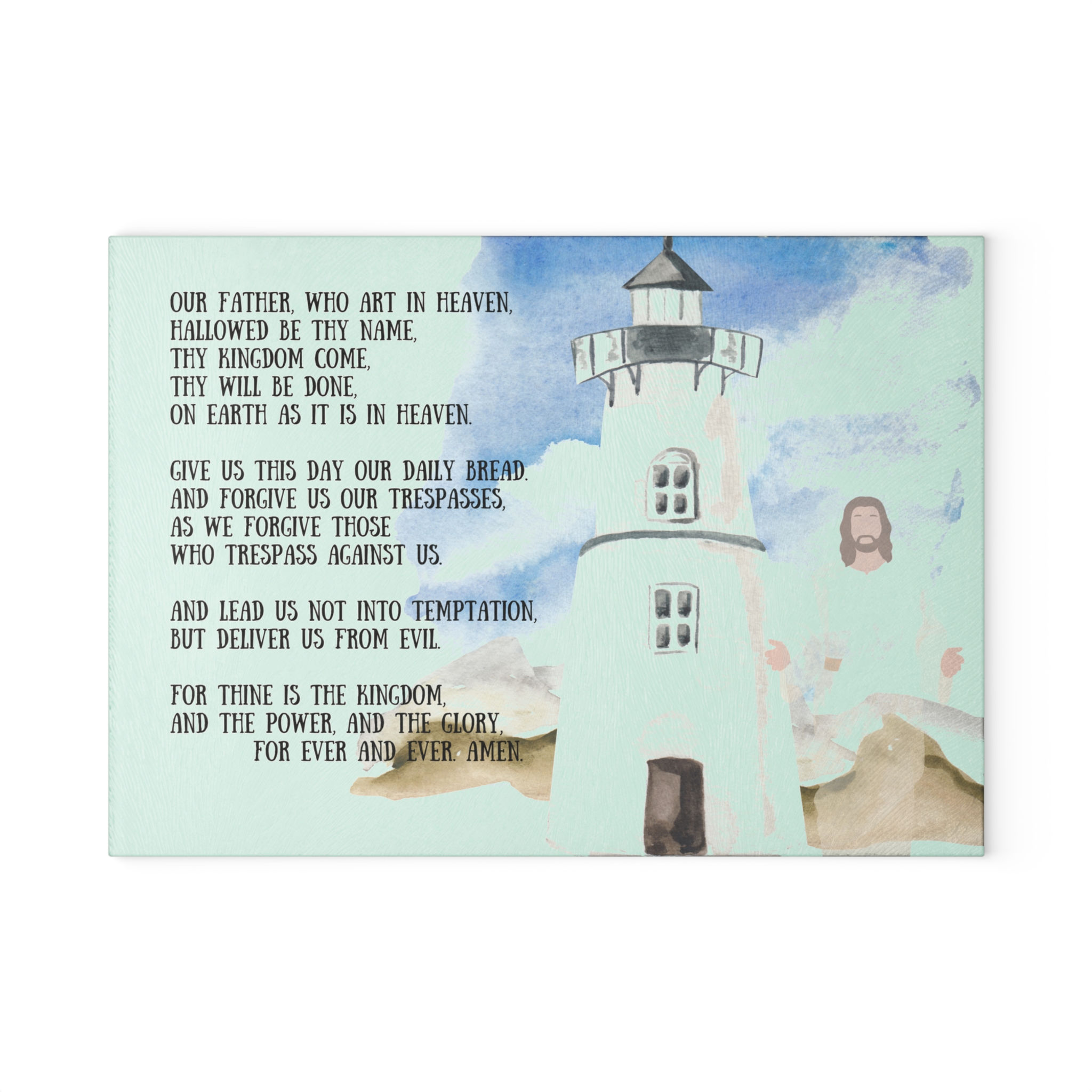 The Lord's Prayer Lighthouse Design Tempered Glass Cutting Board