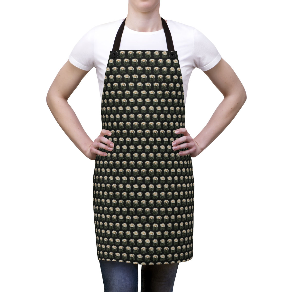 Neutral Botanicals White Gold Floral on Black Apron