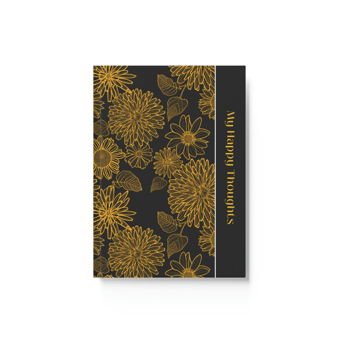 Black and Gold Sunflower Happy Thoughts Hard Backed Journal 128 pages
