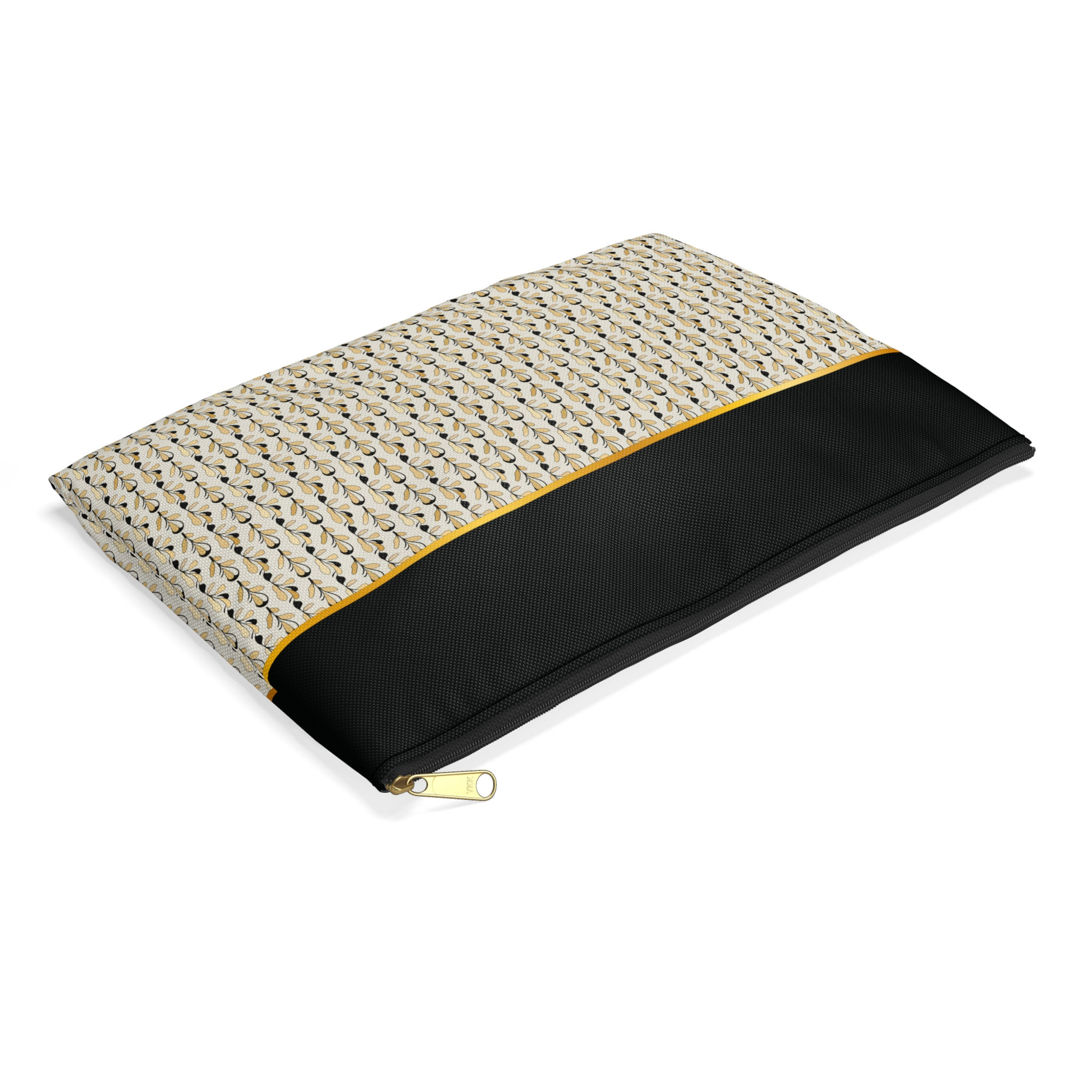 Black + Gold Neutral Floral Accessory Flat Pouch