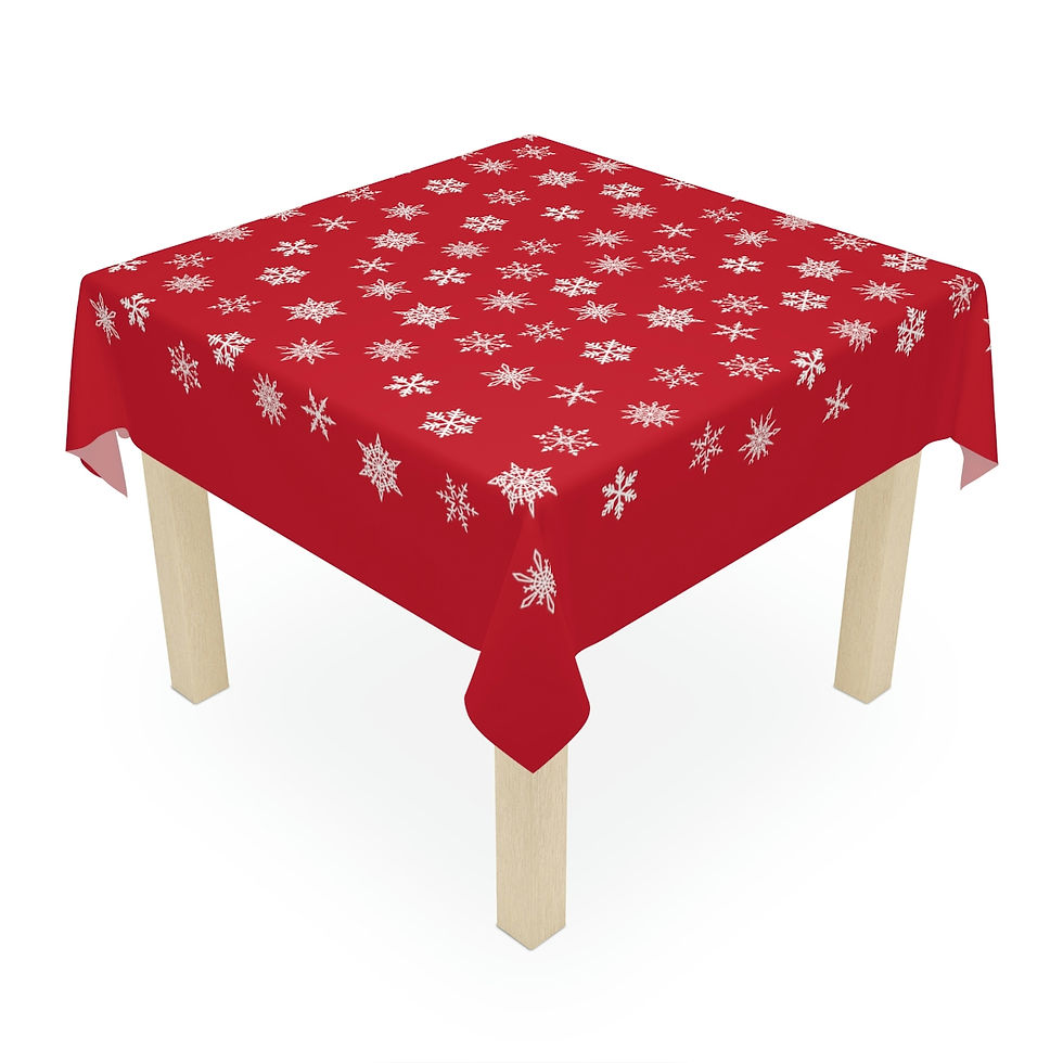 Thumbnail: Christmas. White Snowflakes. Dark Red Tablecloth