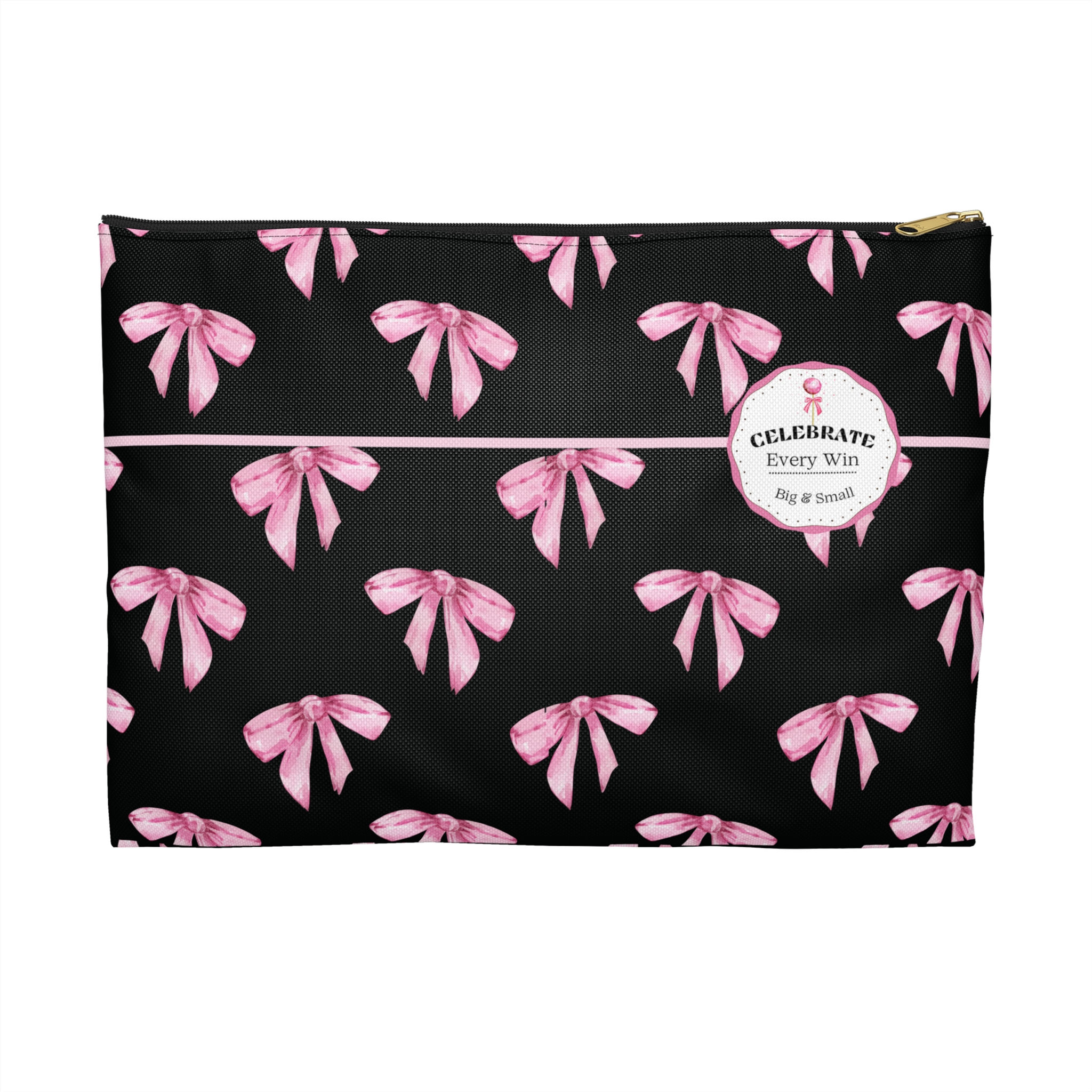 Pink Bow Cancer Awareness Celebrate Every Win Accessory Pouch