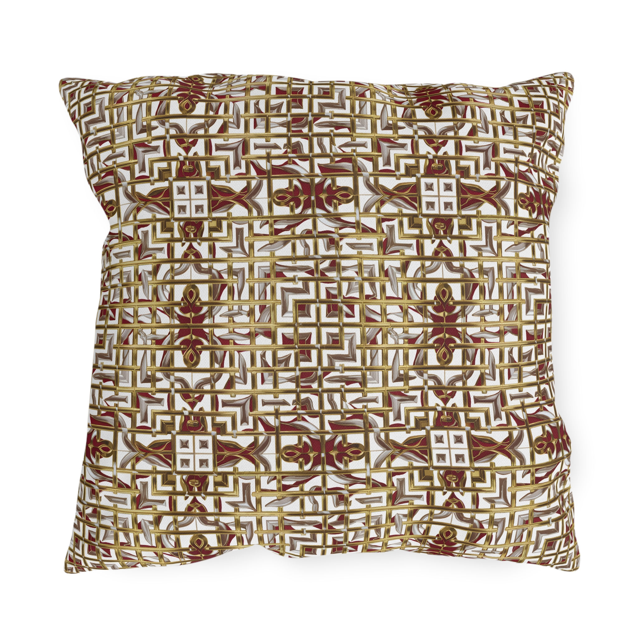 Oriental Geometric Interwoven Red Gold Outdoor Pillows