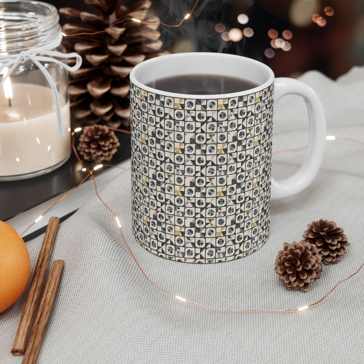 Matthias Modern Neutral Geometric Pattern Mug 11oz