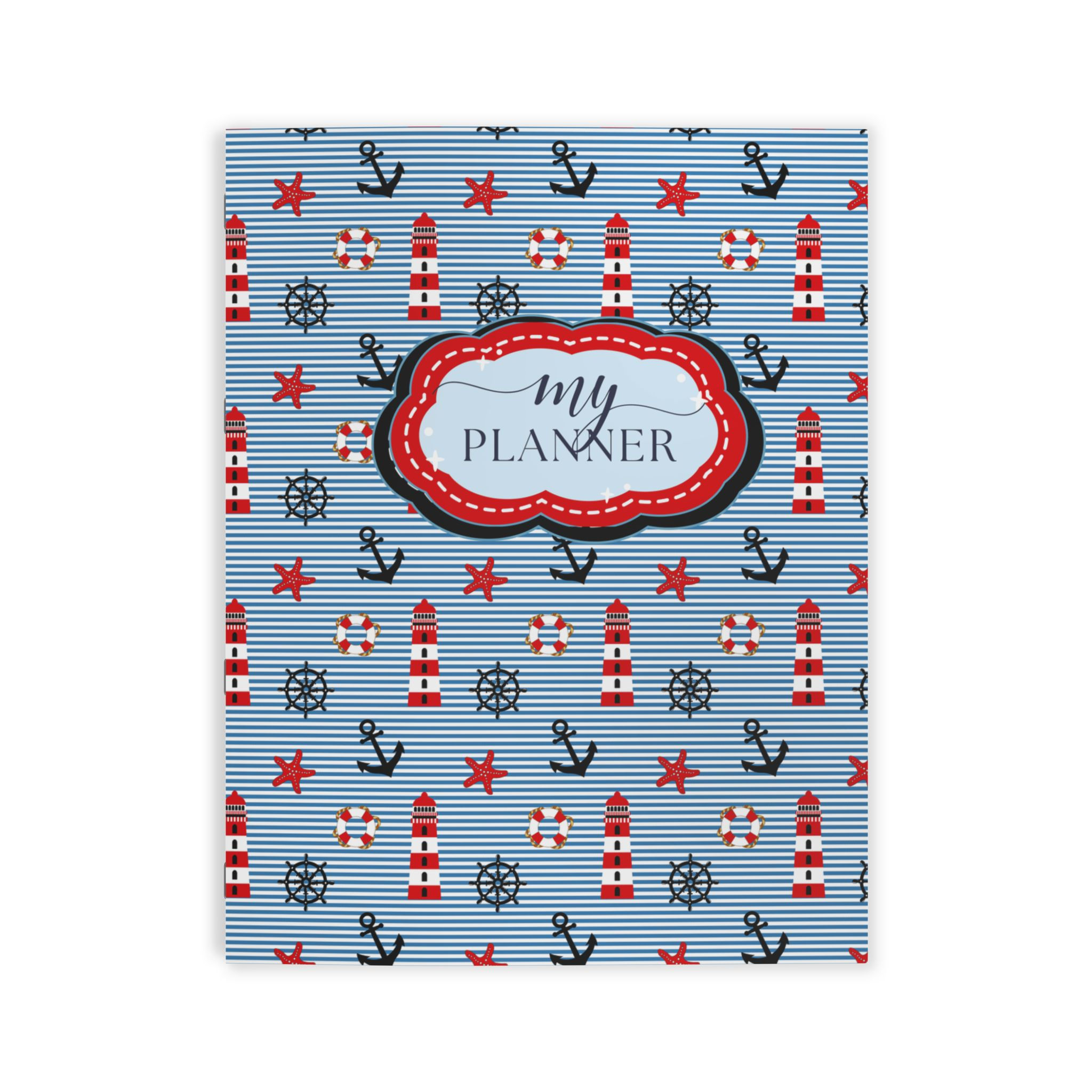 Nautical Lighthouse + Anchors 2026 Monthly Planner with Notes