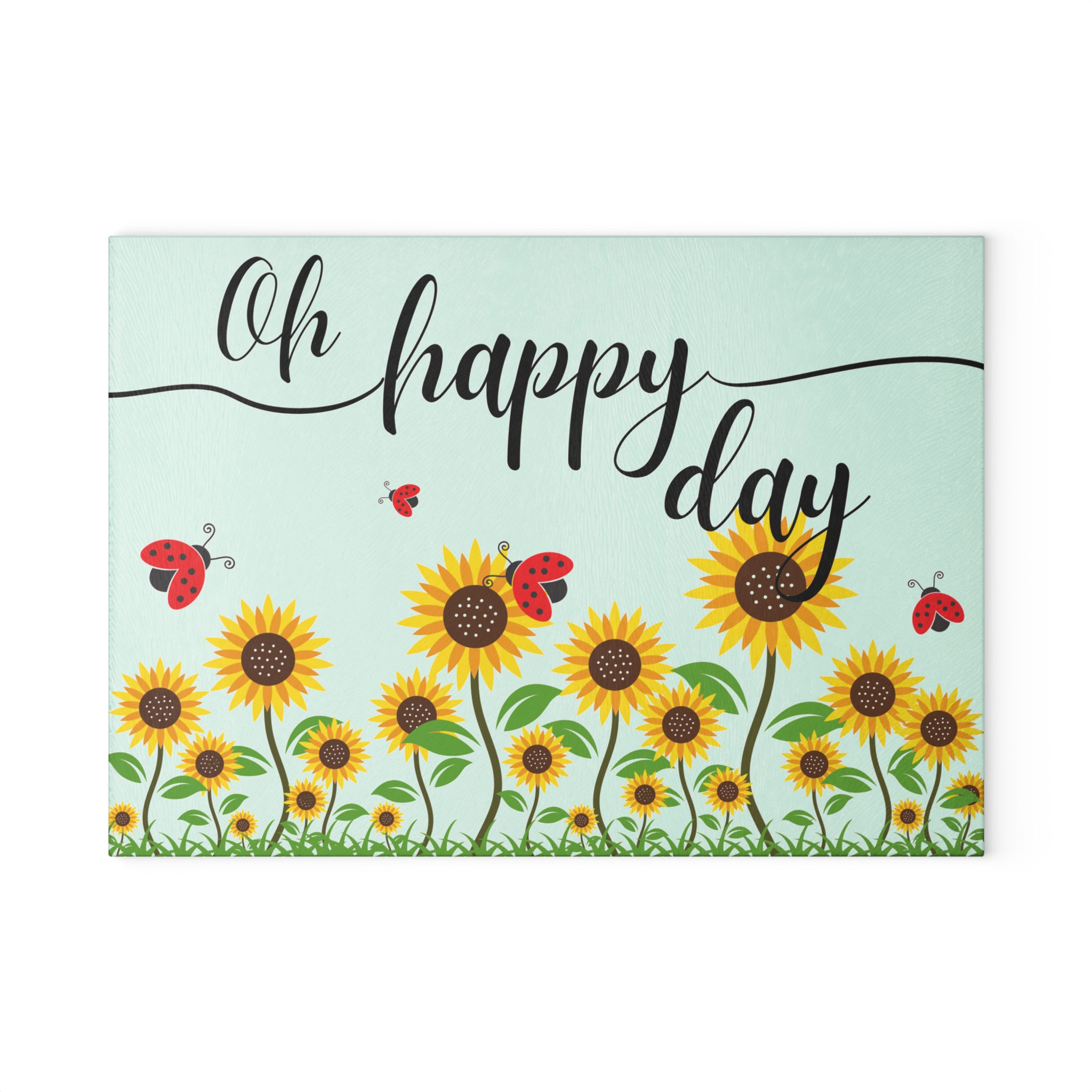 Oh Happy Day Sunflowers + Ladybugs Tempered Glass Cutting Board