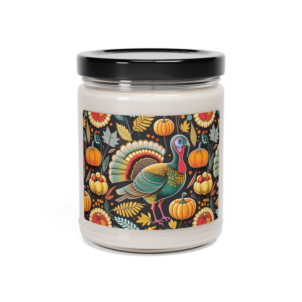 Thumbnail: Thanksgiving Fall Pumpkin + Turkey Pattern Scented Soy Candle, 9oz