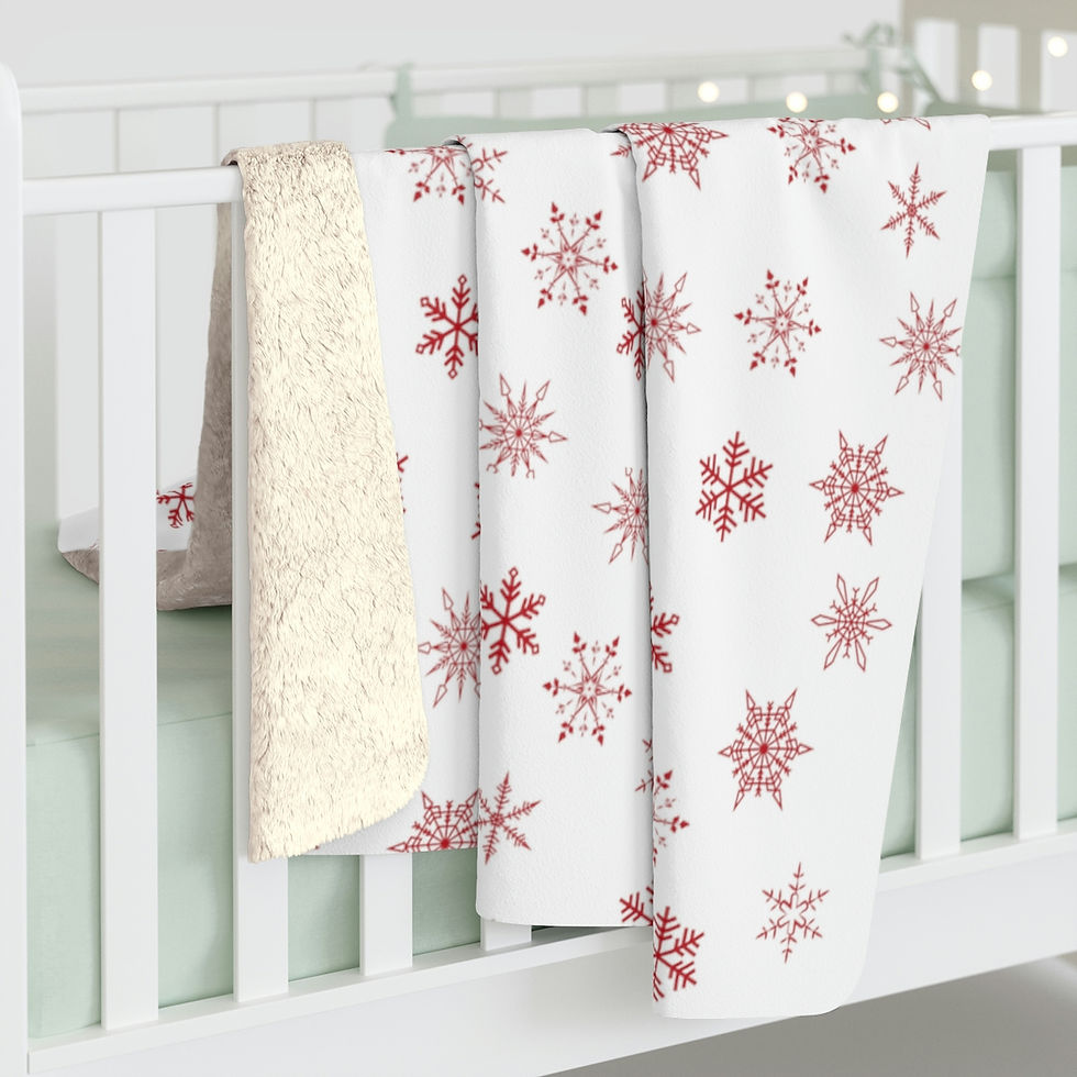 Thumbnail: Christmas. Red Snow Flakes. Sherpa Fleece Blanket