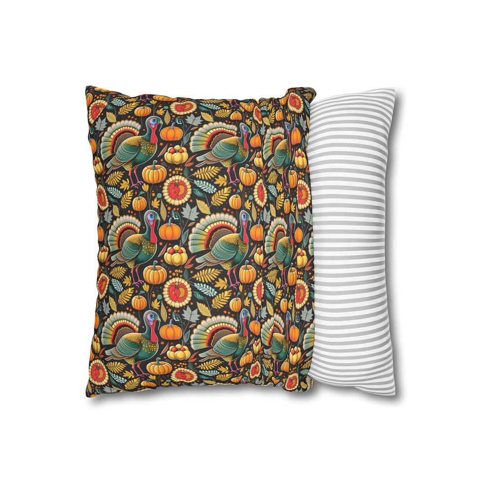 Thumbnail: Thanksgiving Fall Pumpkin + Turkey Pattern Faux Suede Square Pillow Case