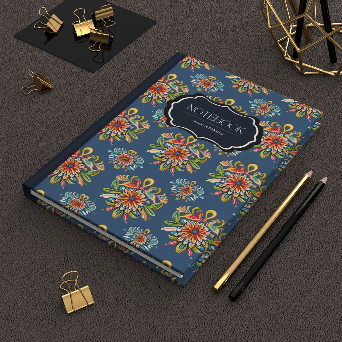 Oriental Blue Floral Chintz Pattern Hardcover Journal Matte