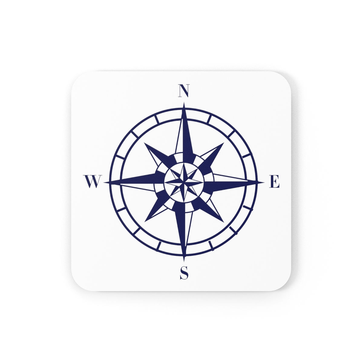 Blue Compass on White Field. Corkwood Coaster Set