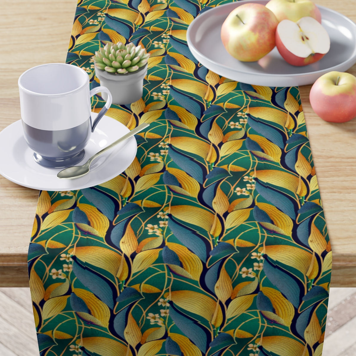 Gold and Green Leave Table Runner